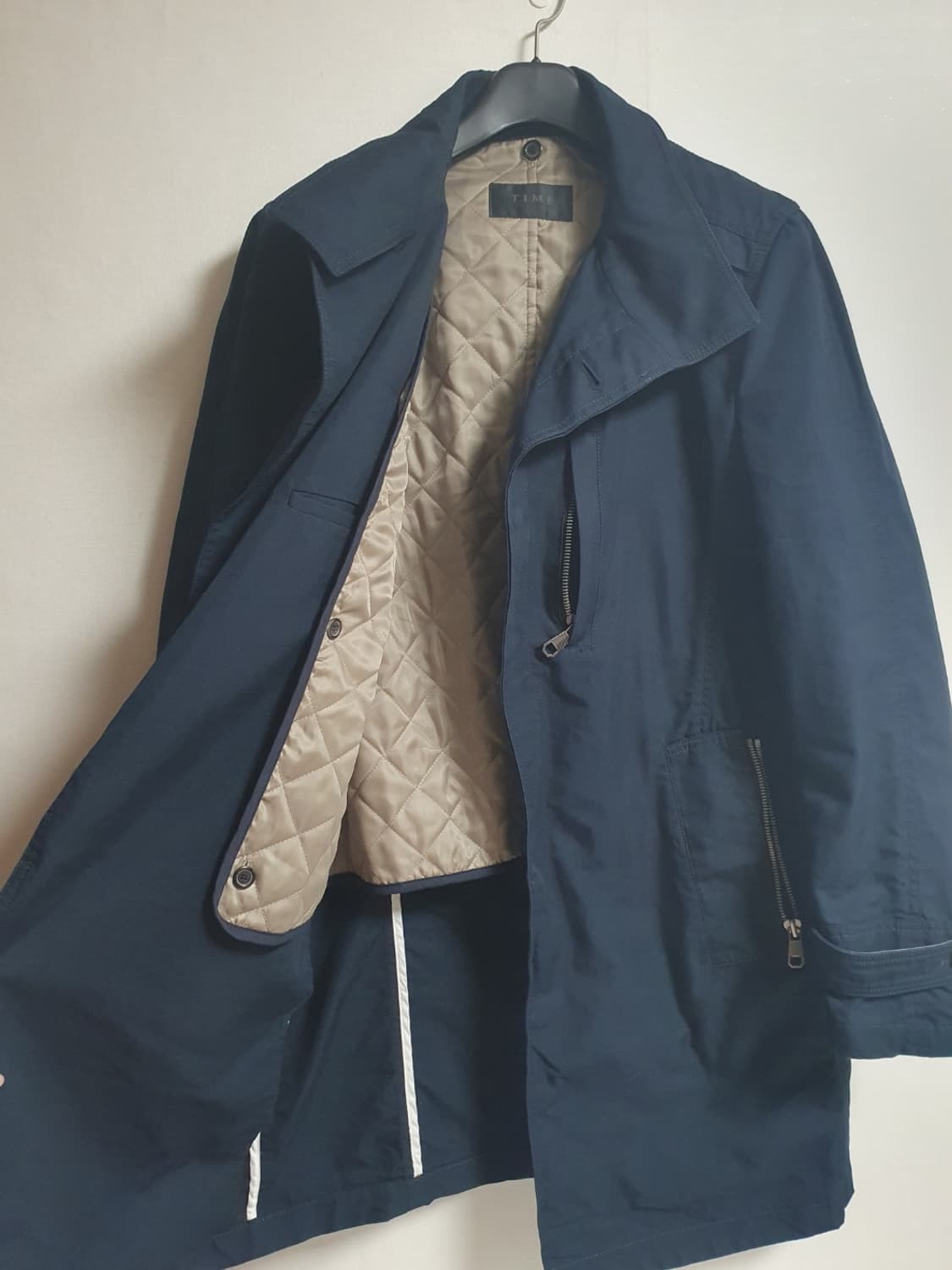 타임 TIME 딥네이비 가죽카라 탈부착 내피 싱글코트 상품이미지5