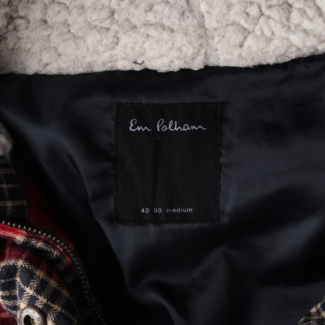 엠폴햄 리얼 라쿤 퍼 타탄 체크 후드 숏패딩 M 상품이미지6