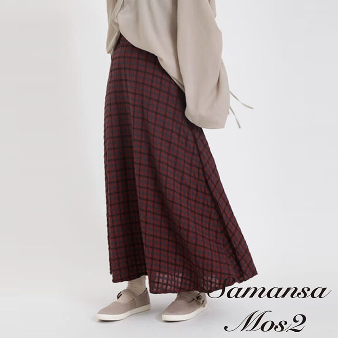 Samansa Mos2 버건디 패턴 롱스커트 상품이미지1
