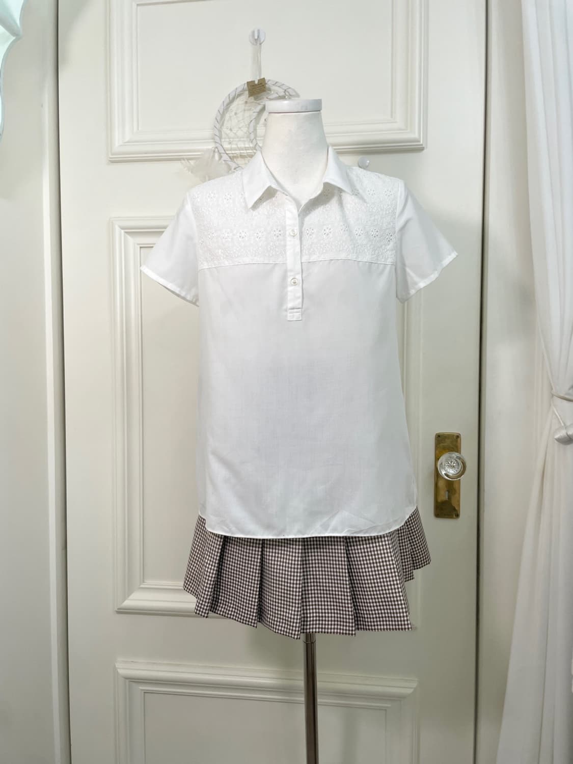 brown gingham check mori skirt(size-S) 상품이미지4