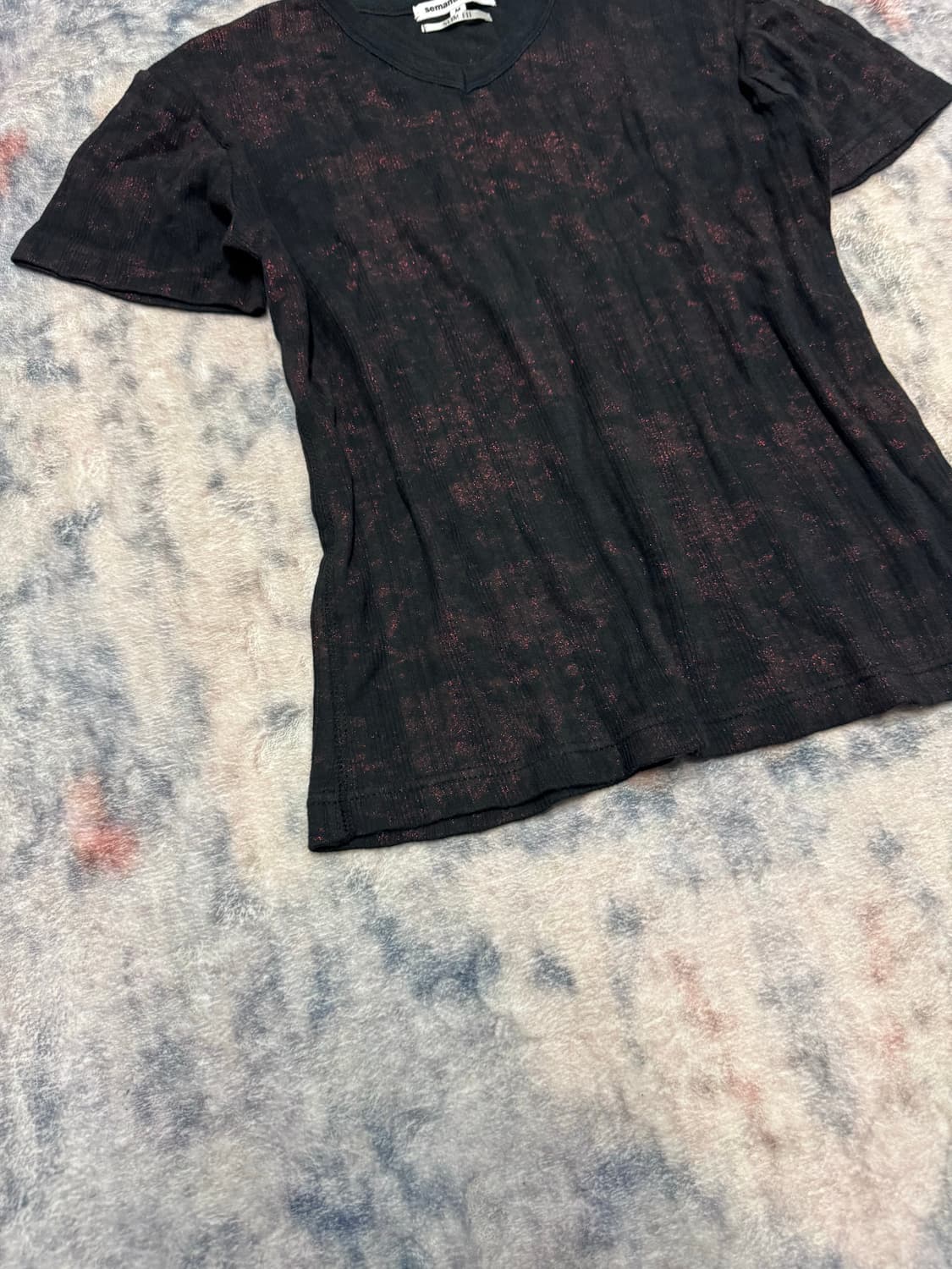 Semantic design red glitter ribbed top 상품이미지5
