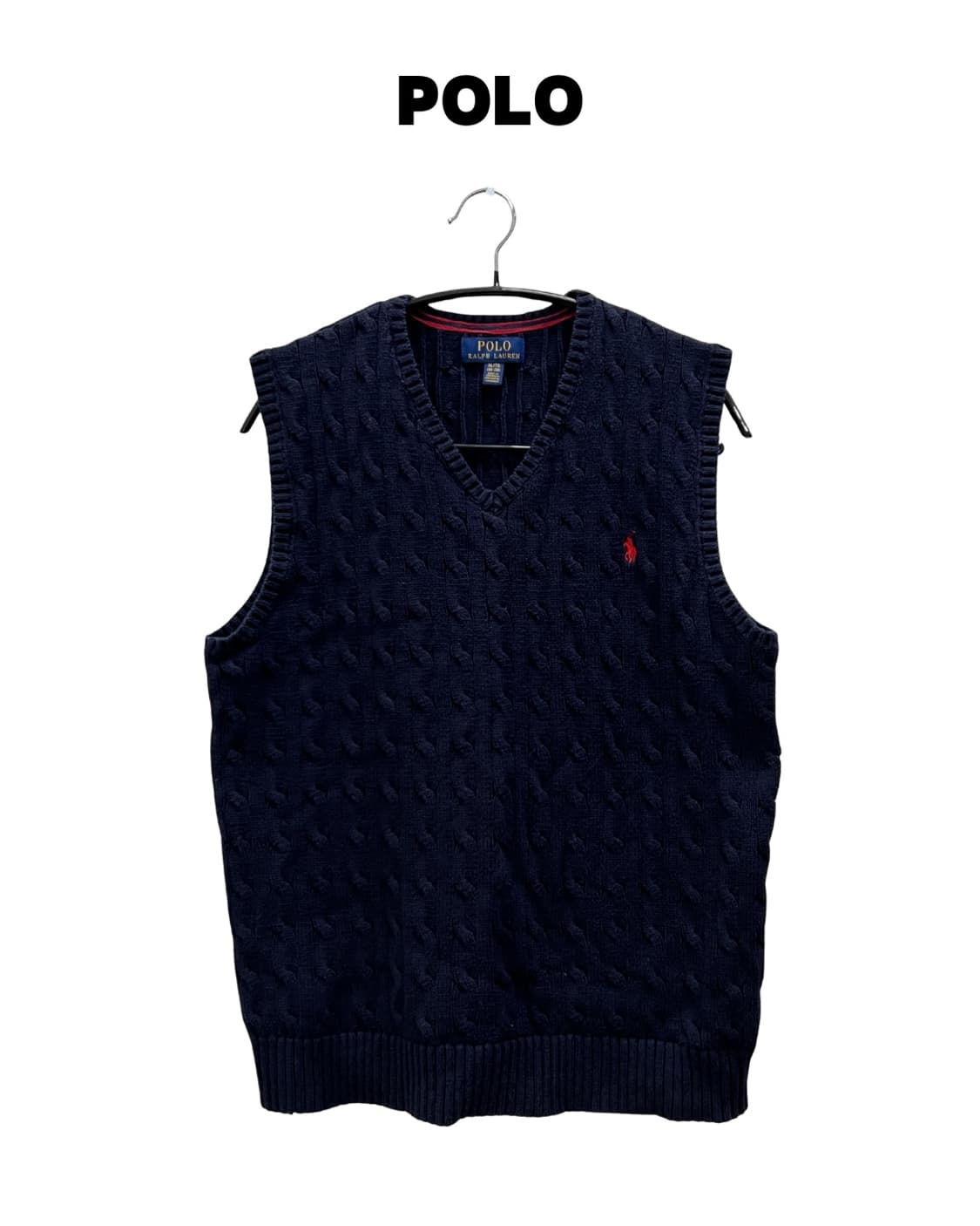 폴로랄프로렌 키즈/우먼스 케이블 꽈배기 니트 조끼 네이비 상품이미지1