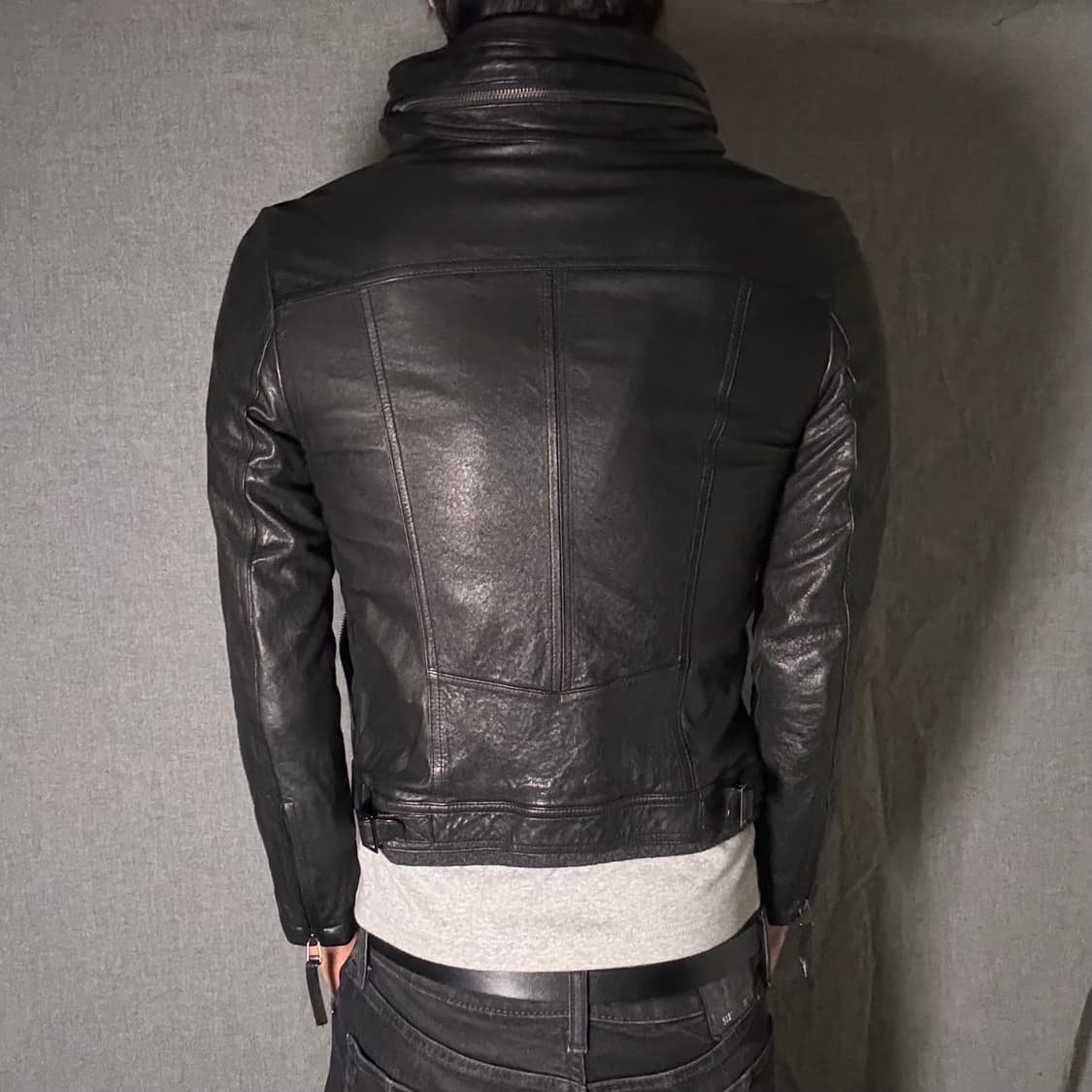 High neck lamb skin leather jacket 상품이미지6