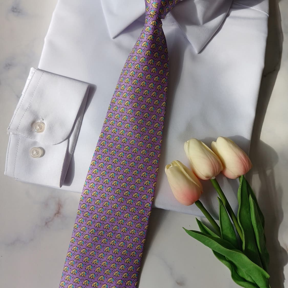 니나리치 실크 퍼플 코끼리 패턴 넥타이 8.8cm A+등급 A19885
 상품이미지7
