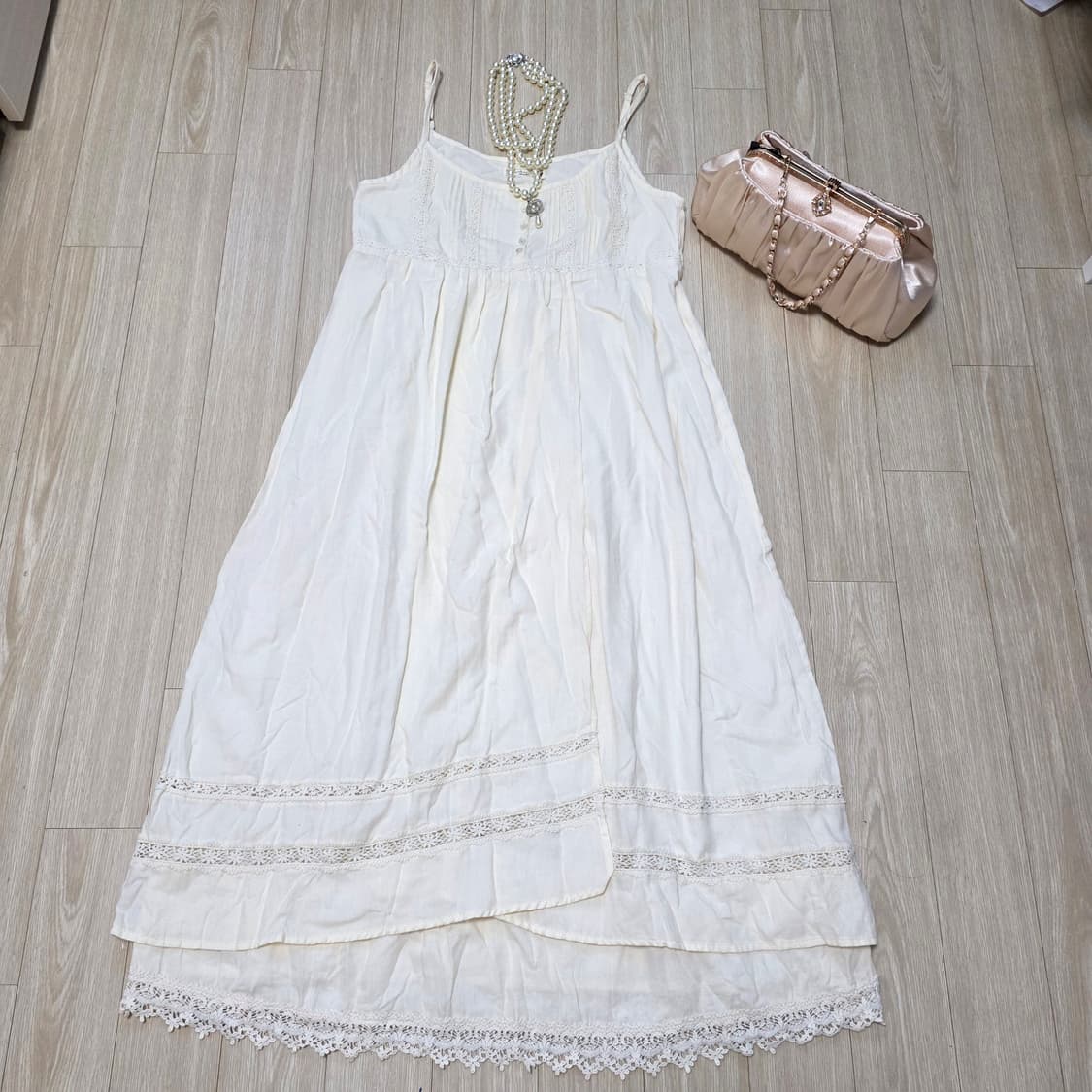 스즈코 모리걸st 레이스 아이보리 슬리브리스 캉캉 롱원피스 상품이미지4