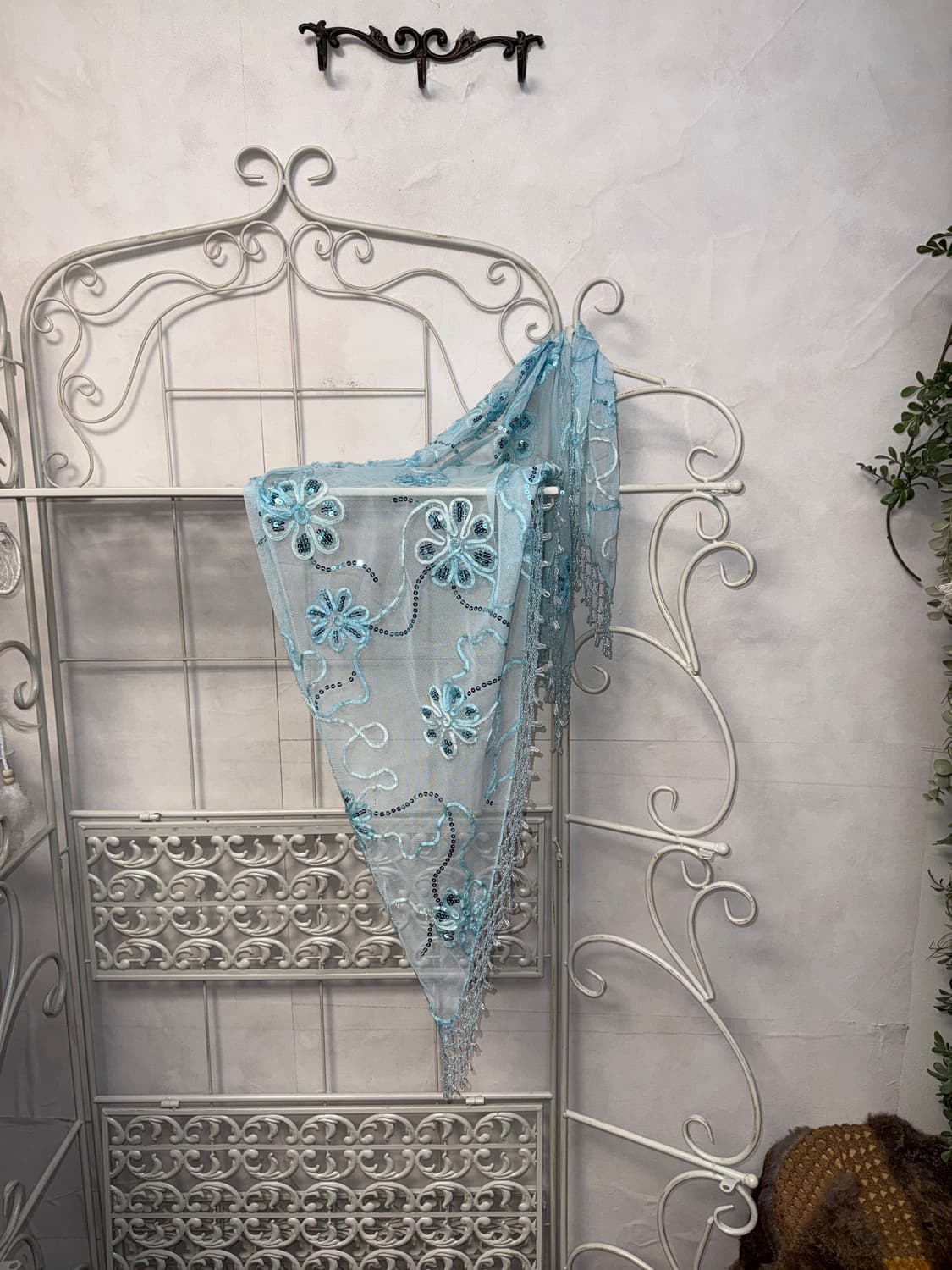 Sky blue fairy floral beads spangle 스카프 상품이미지1