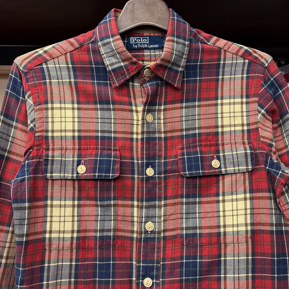 90s 폴로 랄프로렌 플래드 체크 레더패치 플란넬 워크셔츠 N1079 상품이미지3