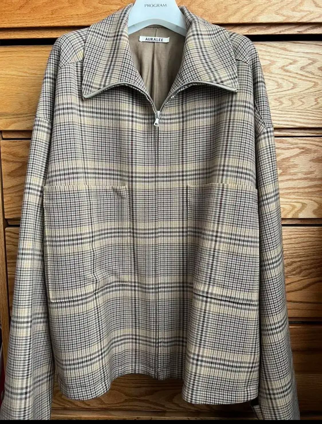 [4]오라리 울 서지 체크집업 블루종 상품이미지3