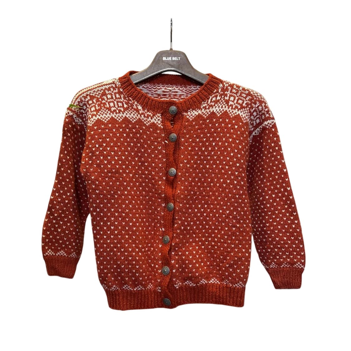 JPN VINTAGE 니트 가디건 노르딕 하트 패턴 디테일 브릭 오렌지 상품이미지1
