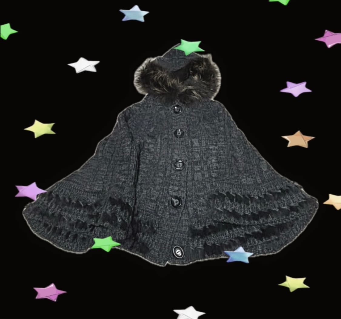 갸루 빈티지 퍼 트리밍 케이프 상품이미지1