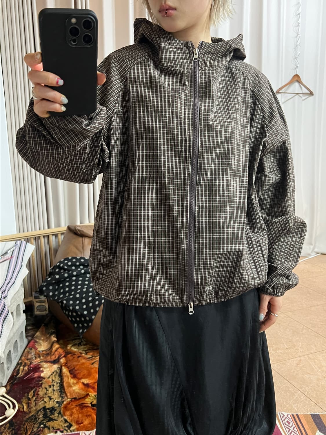 여성 체크 투웨이 바람막이 자켓 상품이미지1