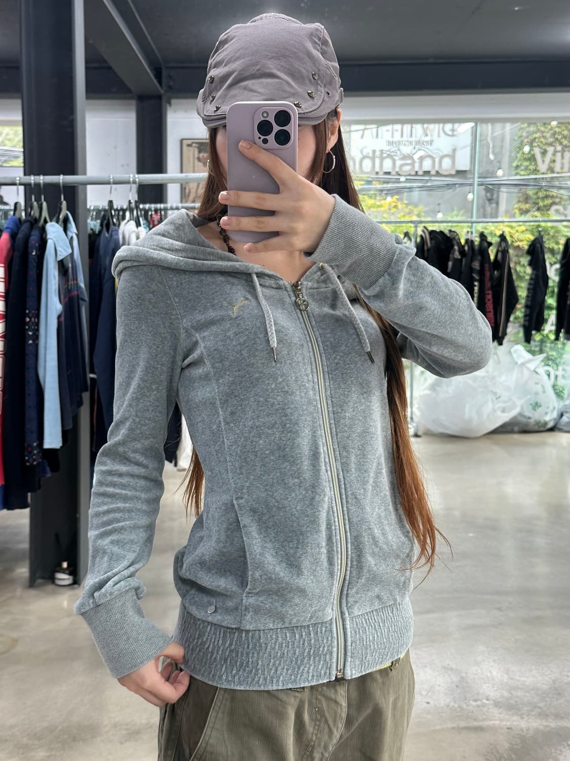 퓨마 Y2k 벨루어 골드 그레이 후드집업 상품이미지4
