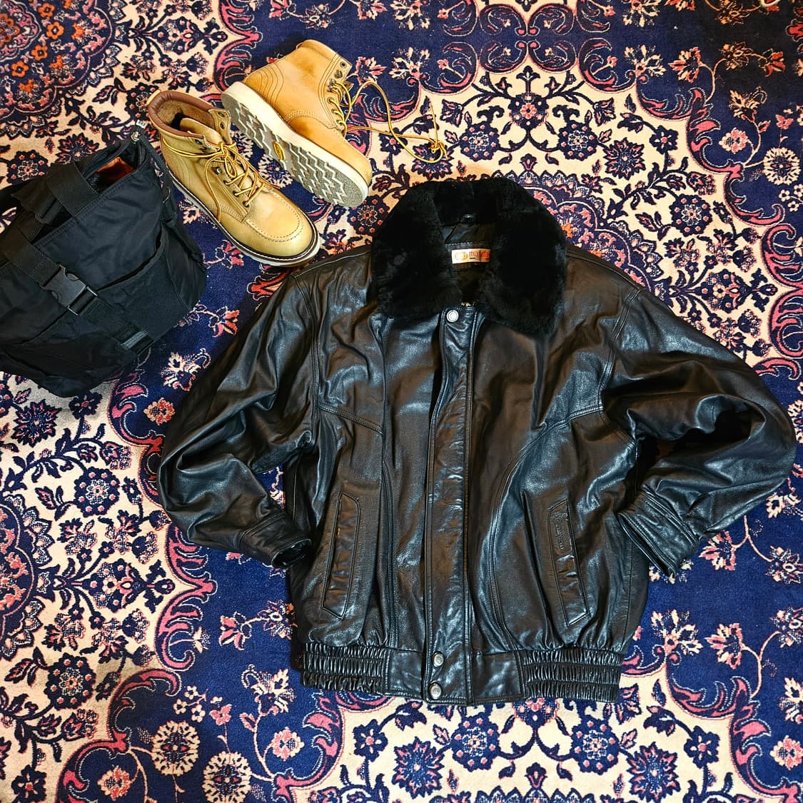 Vintage 양가죽 포켓 Canyon 자수 가죽 퍼 봄버자켓 L 상품이미지1