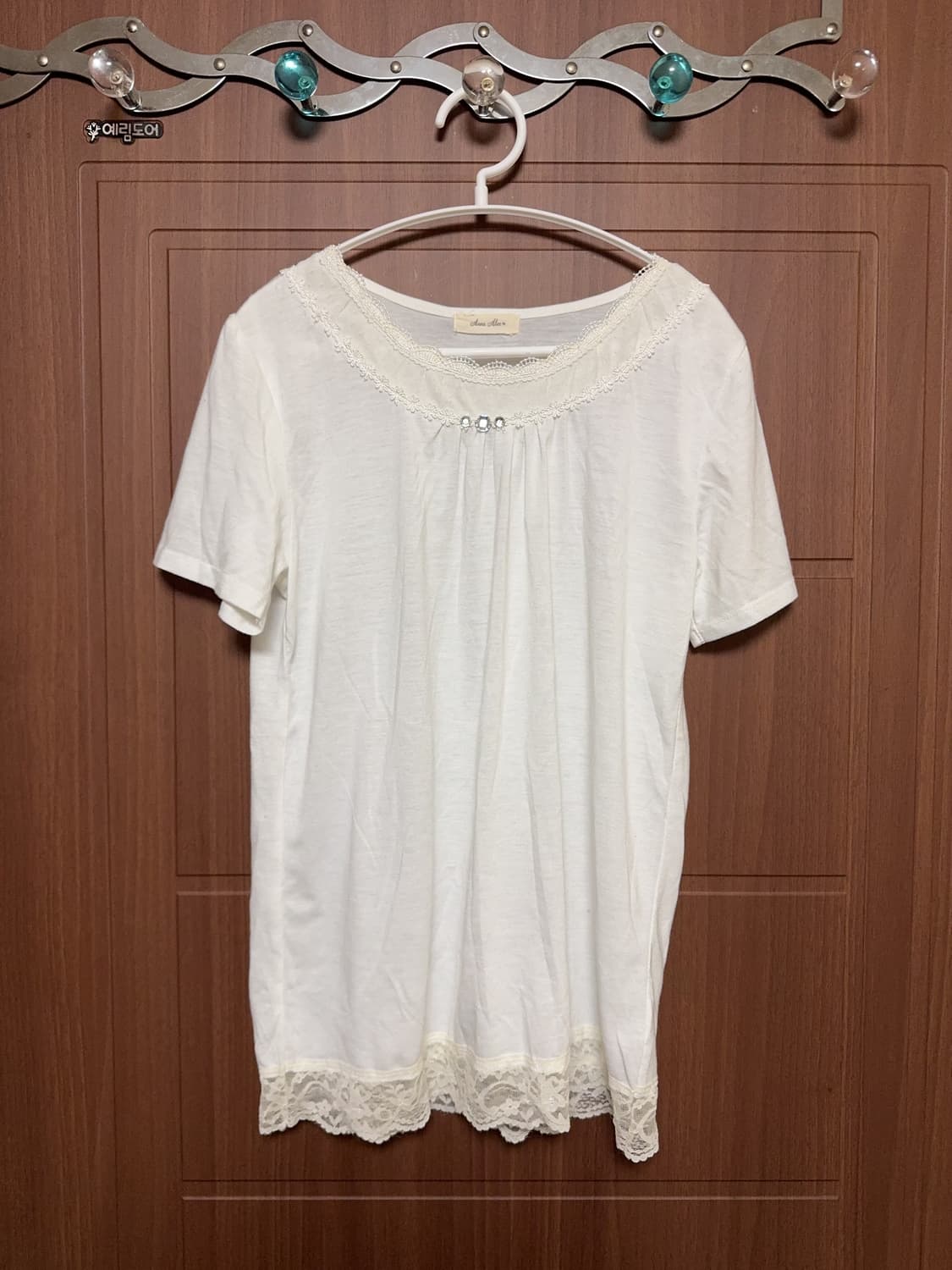 모리걸 하구미 아오이유우 일본 빈티지 레이스 화이트 큐빅 반팔 티셔츠 상품이미지1