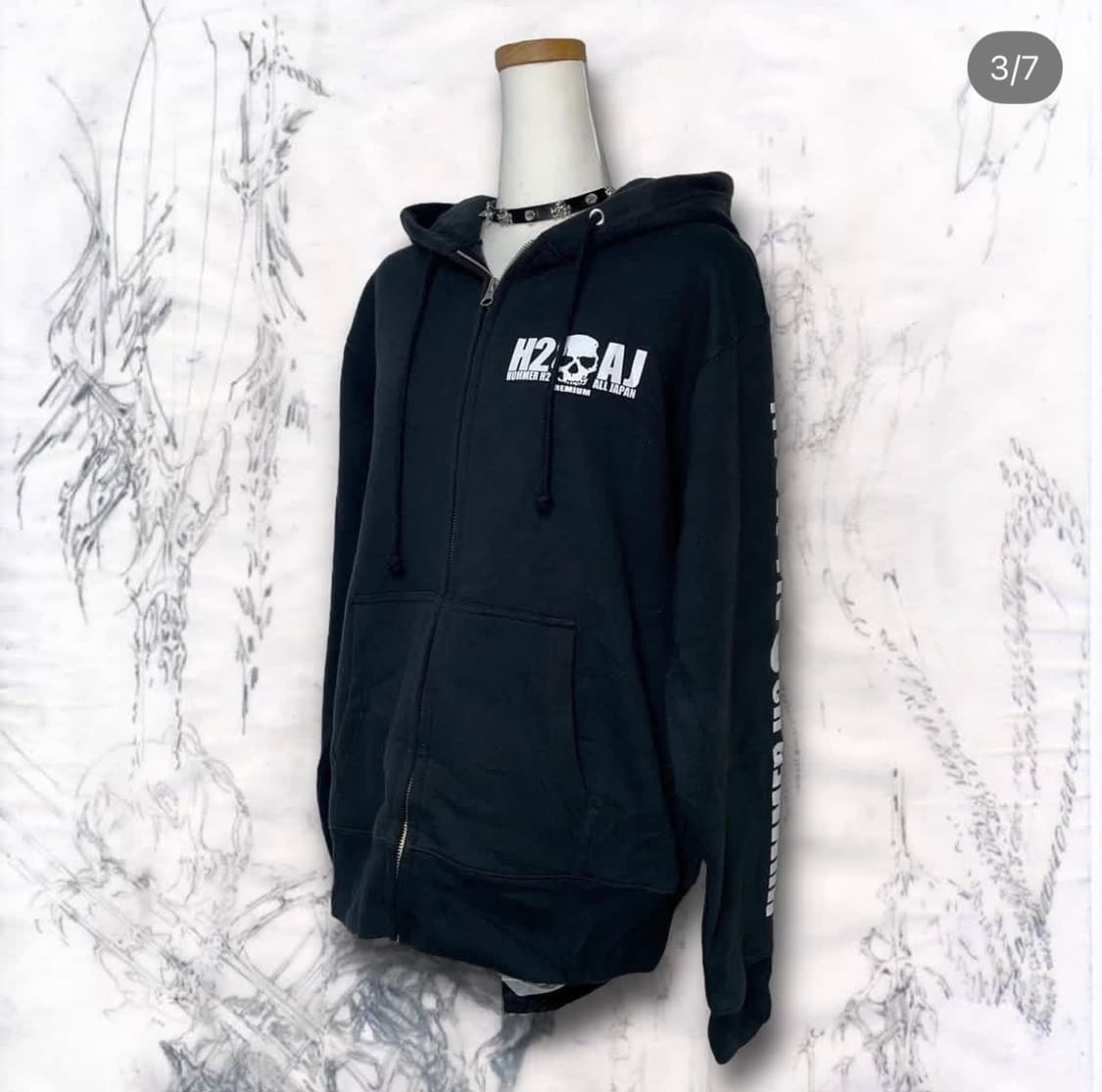 블랙 해골 프린팅 후드집업 상품이미지2