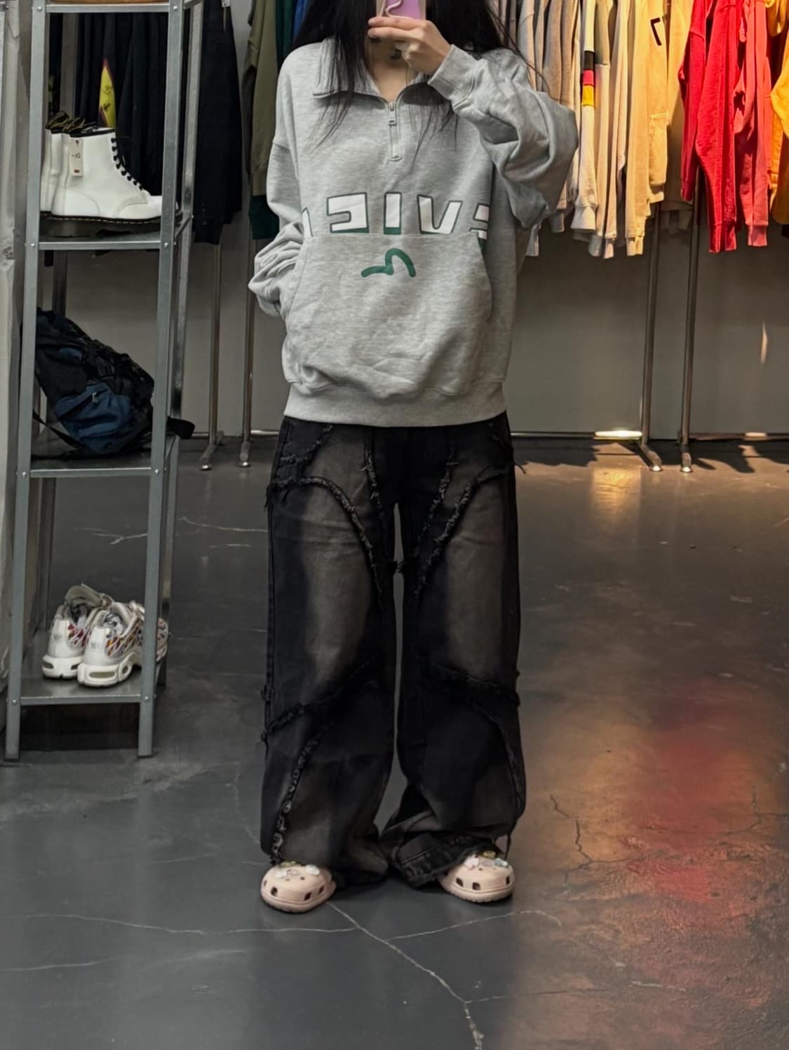 에비수 히든영문 포켓 하프집업 맨투맨 A3005 상품이미지1