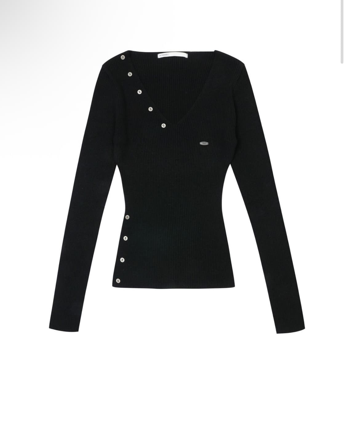 보헤미안 서울 버튼 브이넥 슬릿 니트 블랙 상품이미지1