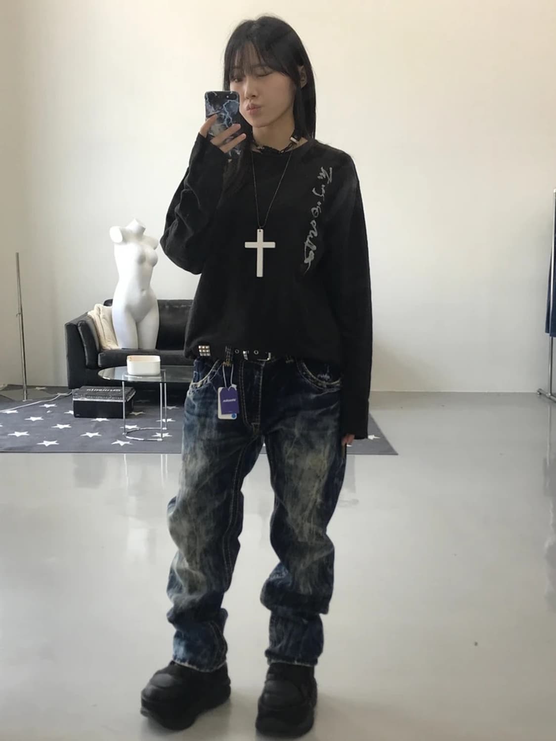 오리엔탈 프린팅 블랙 롱슬리브 상품이미지1
