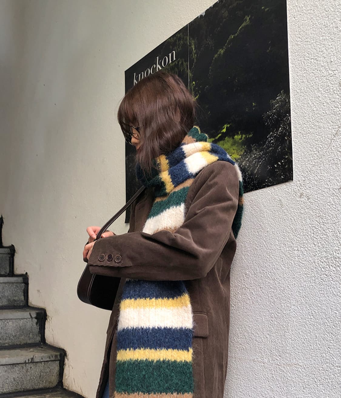 프롬비기닝 배색 니트 머플러 그린 상품이미지5