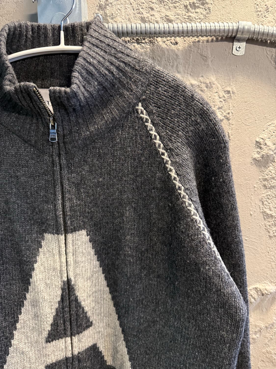 L 아르마니익스체인지 ARMANI 빅로고 집업 니트 램스울 차콜 상품이미지3