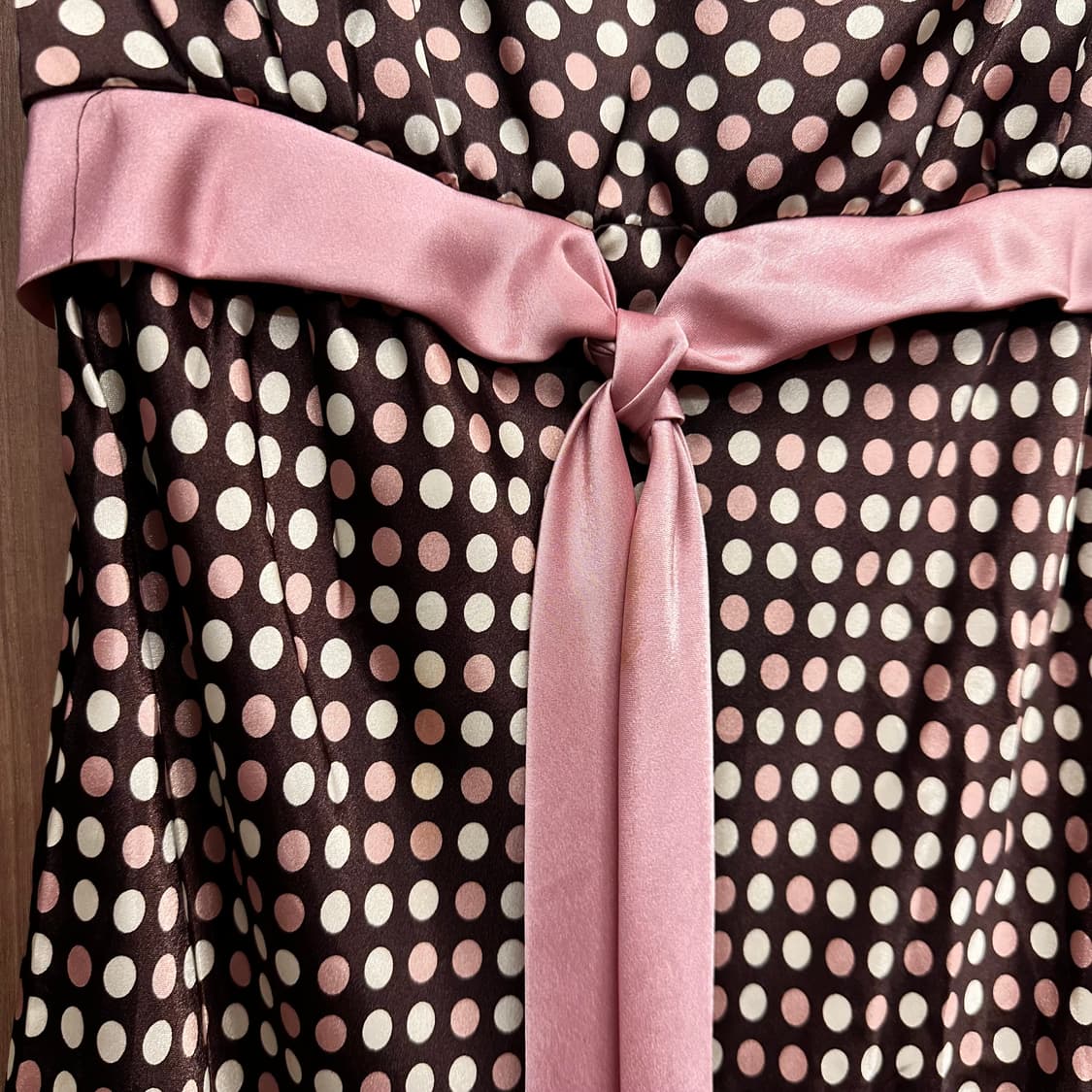 Retro Dot Ribbon Detail Satin Slim Dress 상품이미지5