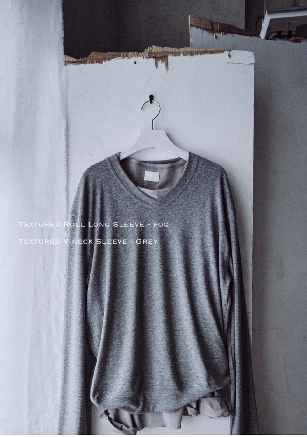 모노프리베 monoprive 텍스쳐드 v넥 슬리브 그레이 (2) 상품이미지1