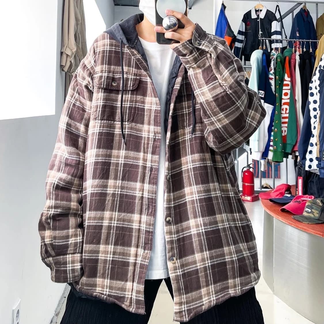 랭글러 90's 투 포켓 오버 브라운 체크 후드점퍼 PN6289 상품이미지2