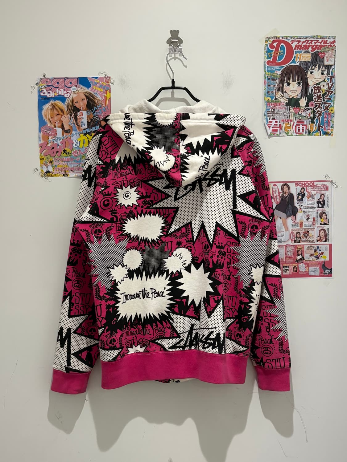 00s Stussy Pink News Paper Hooded Zip-Up 상품이미지2