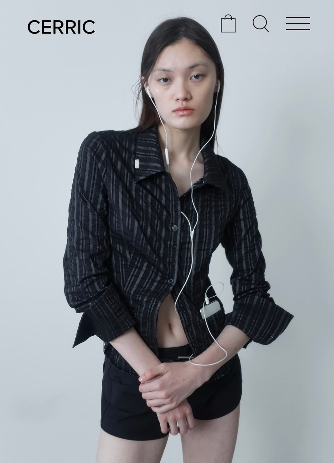 CERRIC  CRUNCH STRIPE SHIRT / BLACK 상품이미지4