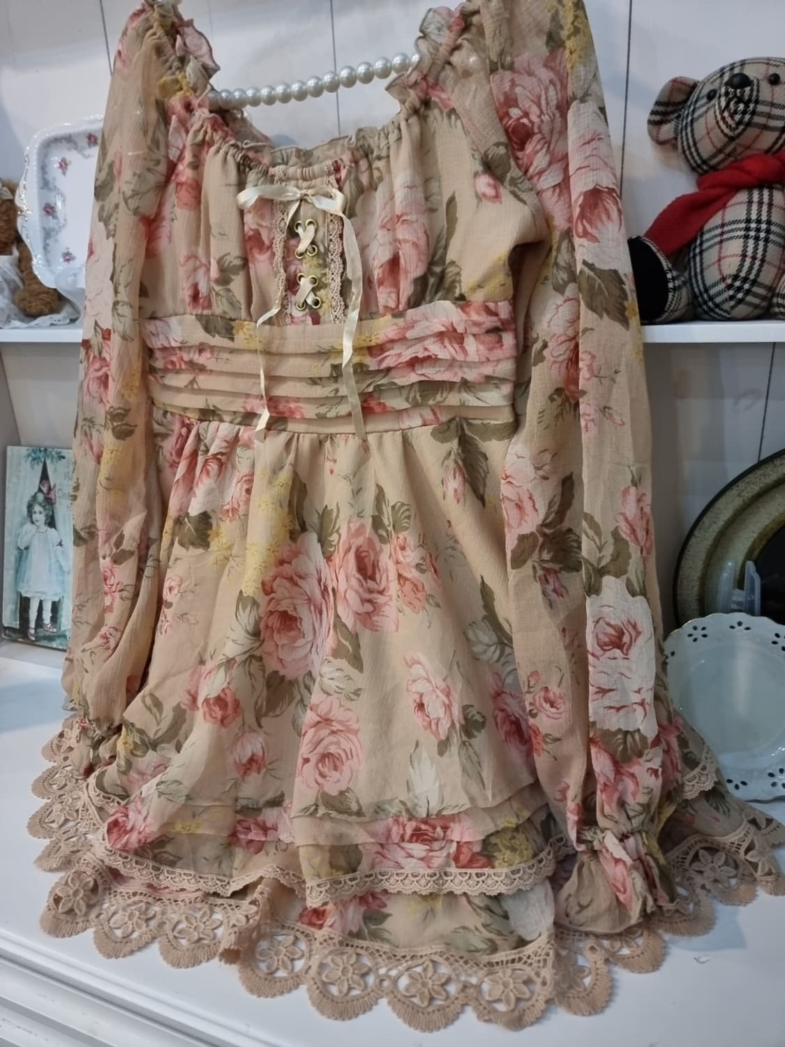 LIZ LISA 빈티지 로즈 오프숄더 쉬폰 원피스 상품이미지2