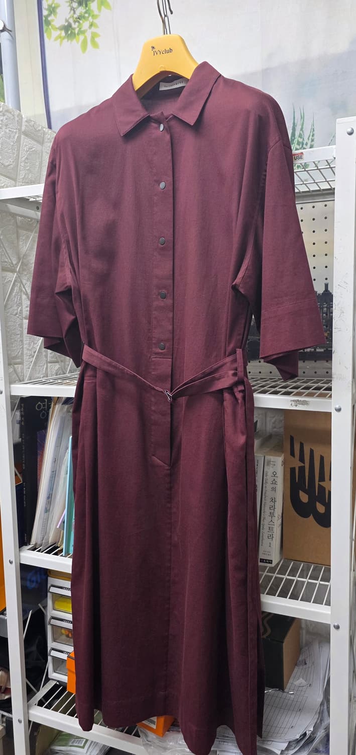 더캐시미어 셔츠형 반팔 롱원피스 55~66  와인 여름원피스 WM70 상품이미지2