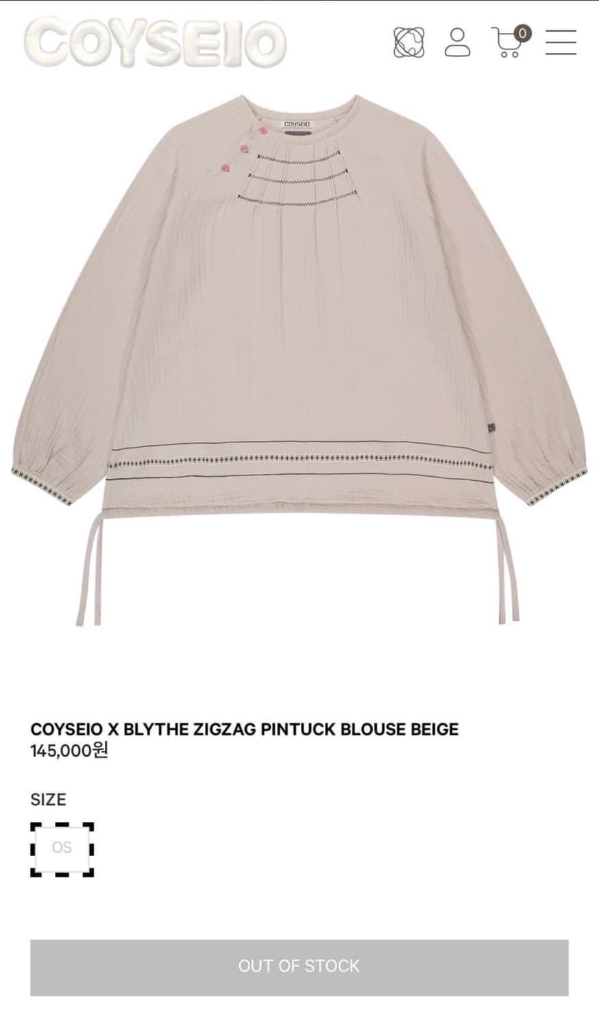 COYSEIO X BLYTHE ZIGZAG PINTUCK BLOUSE B 상품이미지1