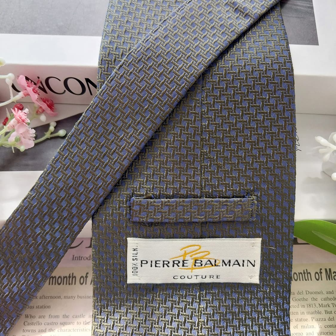 BALMAIN 발망 실크 다크그린 패턴 넥타이 10cm A등급 K2352 상품이미지5