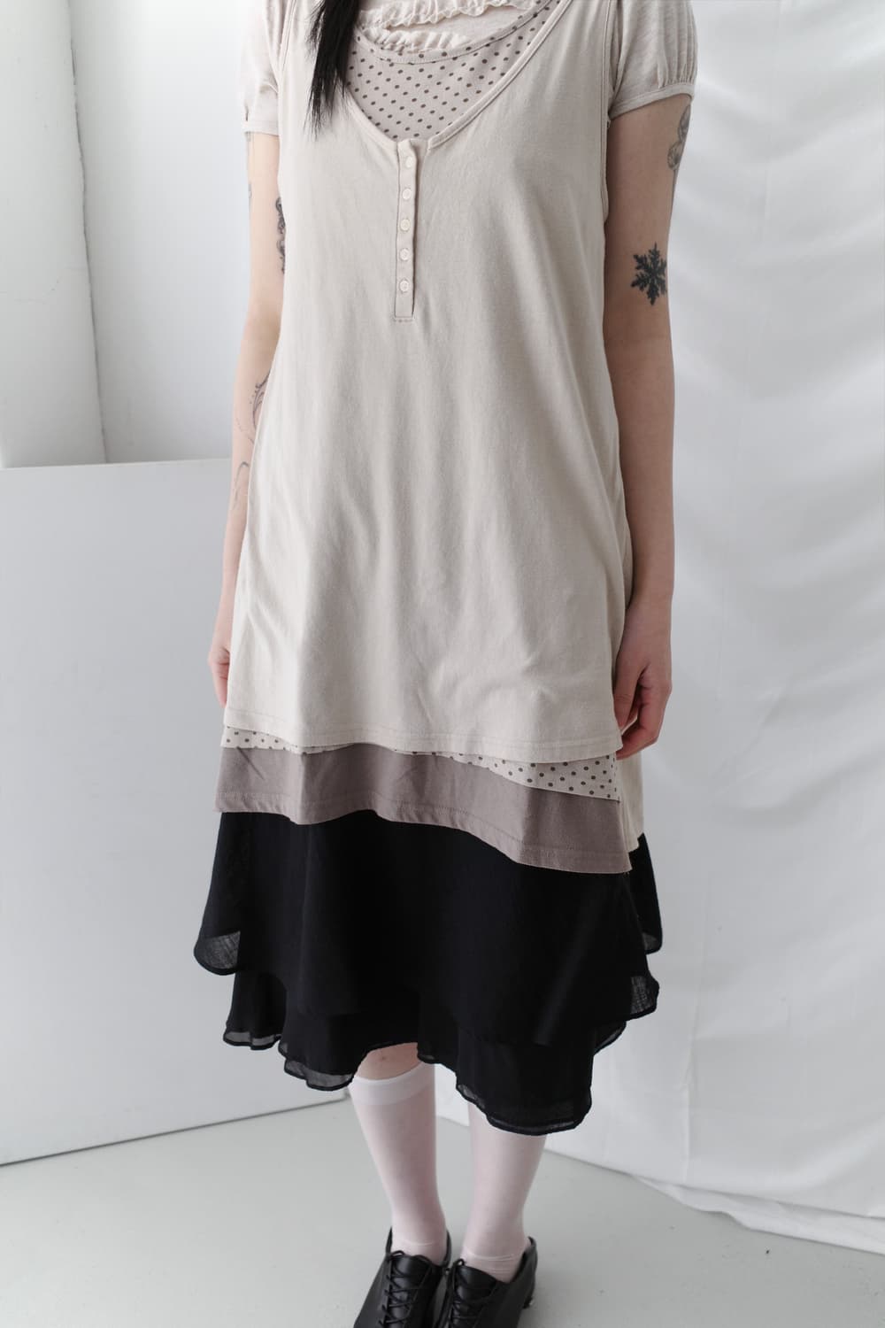 frill half T + dot sleeveless one-piece 상품이미지4