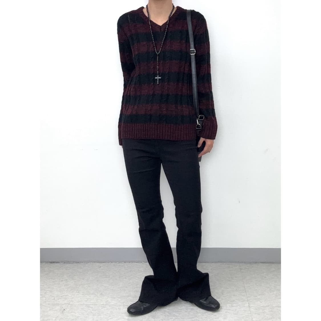빈티지 락시크 스트라이프 버건디 니트 상품이미지2