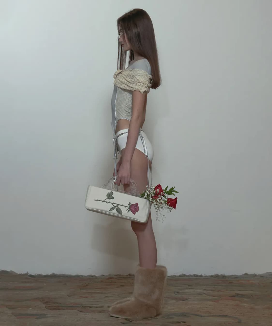 [새상품] 스컬프터 로즈 자수백 아이보리 상품이미지3