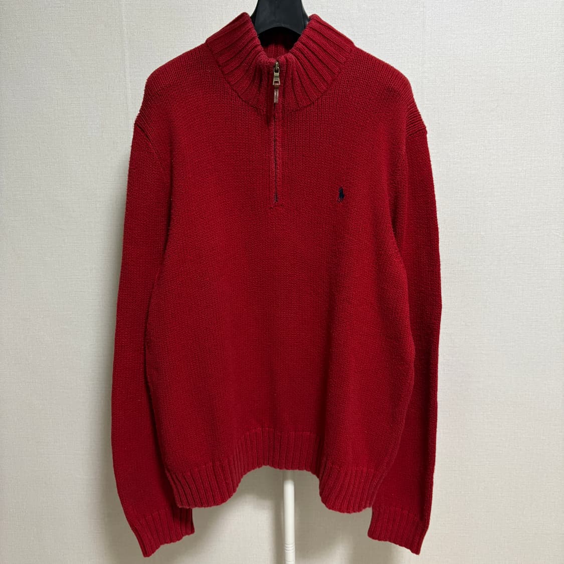 폴로 랄프로렌 코튼 반집업 니트 / 레드, L 상품이미지1