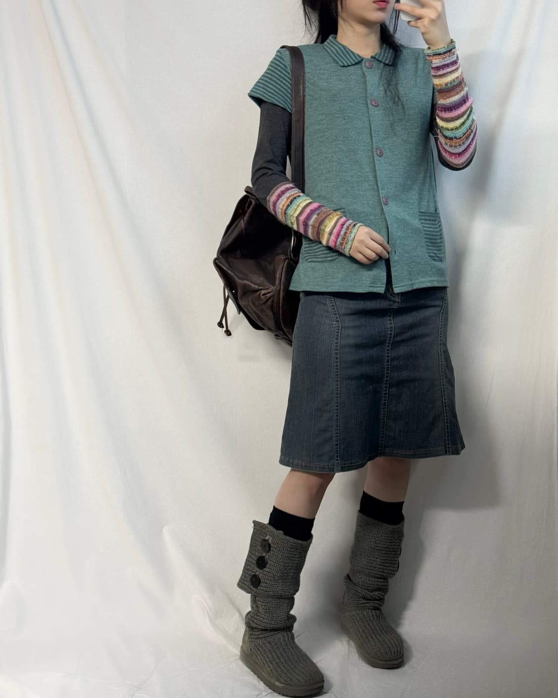버튼 패턴 포켓 가디건 멀티 슬리브 티 2pcs SET 상품이미지3