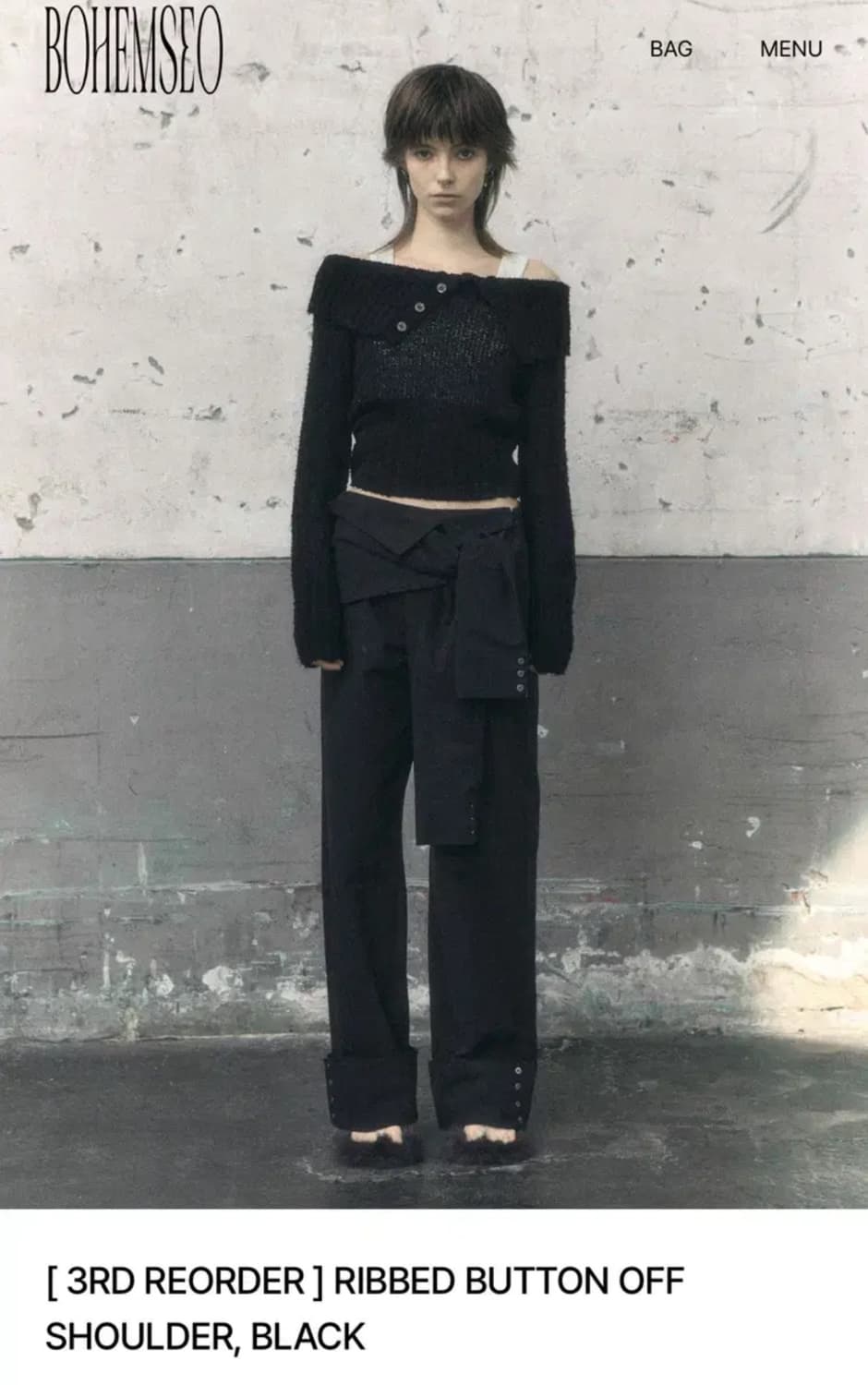 RIBBED BUTTON OFF SHOULDER 상품이미지1