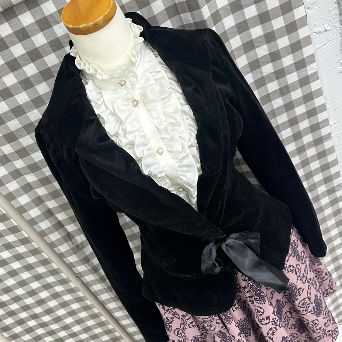 ♟️쇼콜라깔 양산형 벨벳 정장 코디세트♟️고딕풍 프릴 리본 캐캐체 로리 상품이미지4
