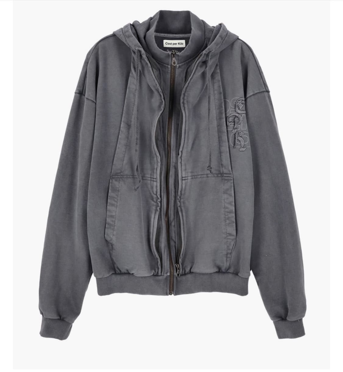 costperkilo 코스트퍼킬로 더블 집업 후드 그레이 상품이미지1
