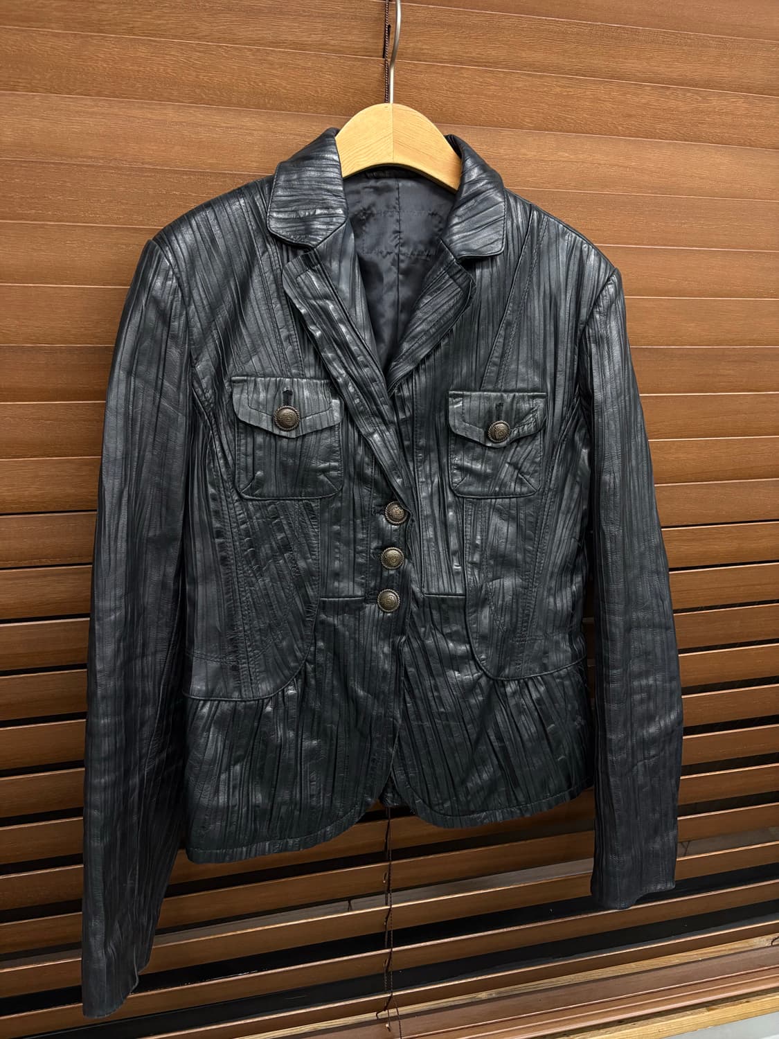 빈티지 플리츠 가죽 블레이저 자켓 상품이미지3