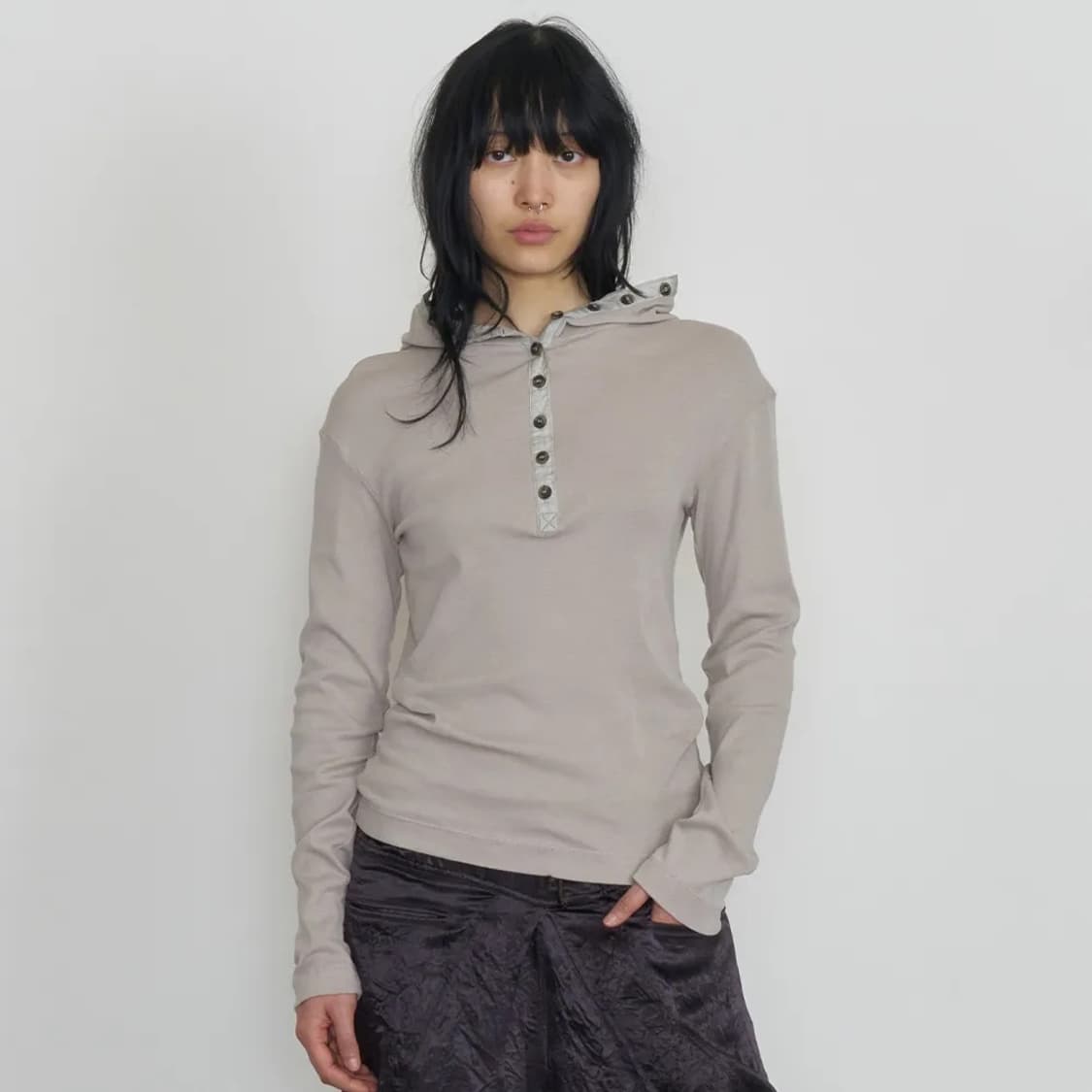 Hooded Henley tee,Grain 상품이미지2