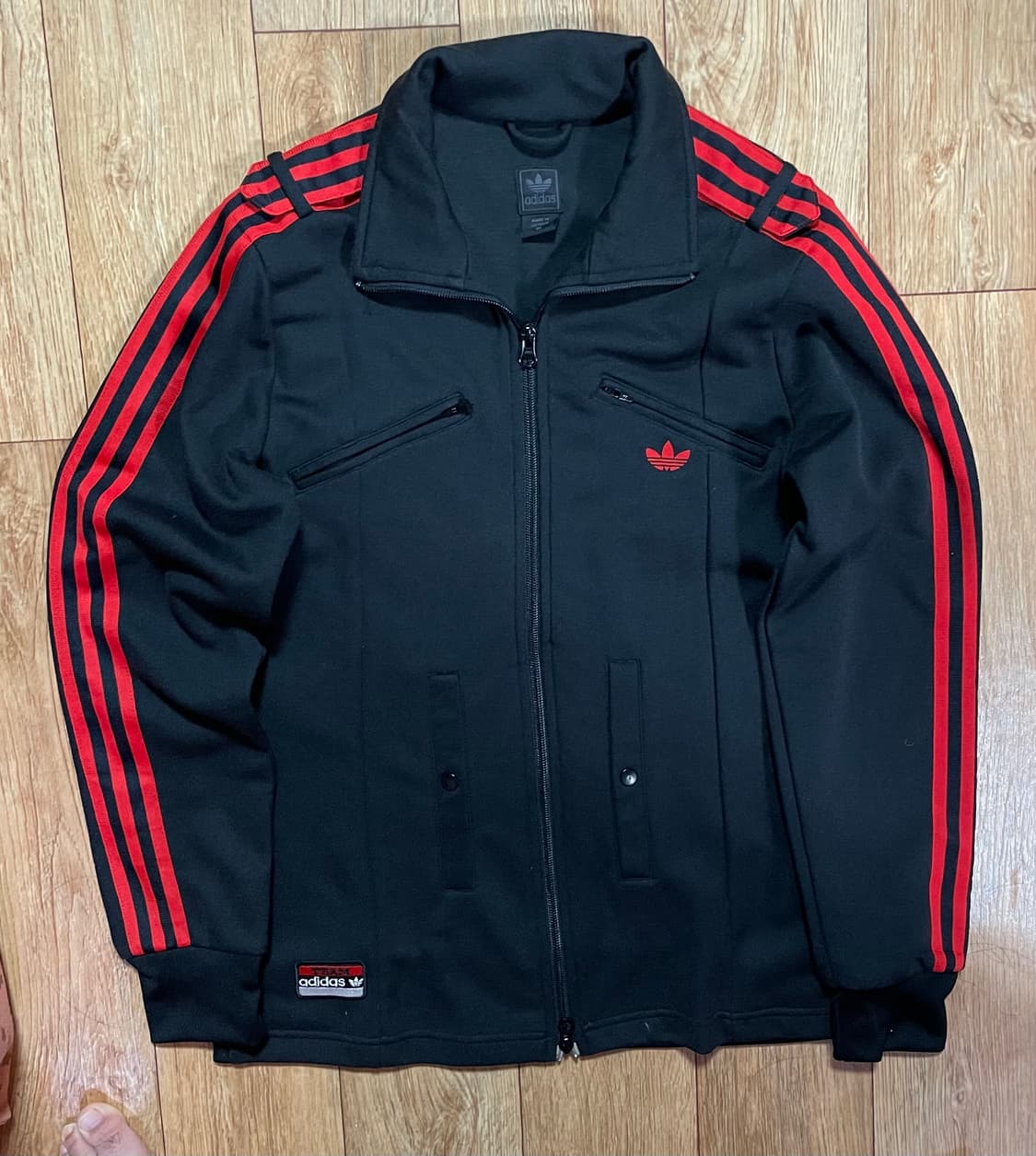 아디다스 팀 트레포일 트랙탑 블랙 레드 검빨 져지 집업 자켓 95 상품이미지1
