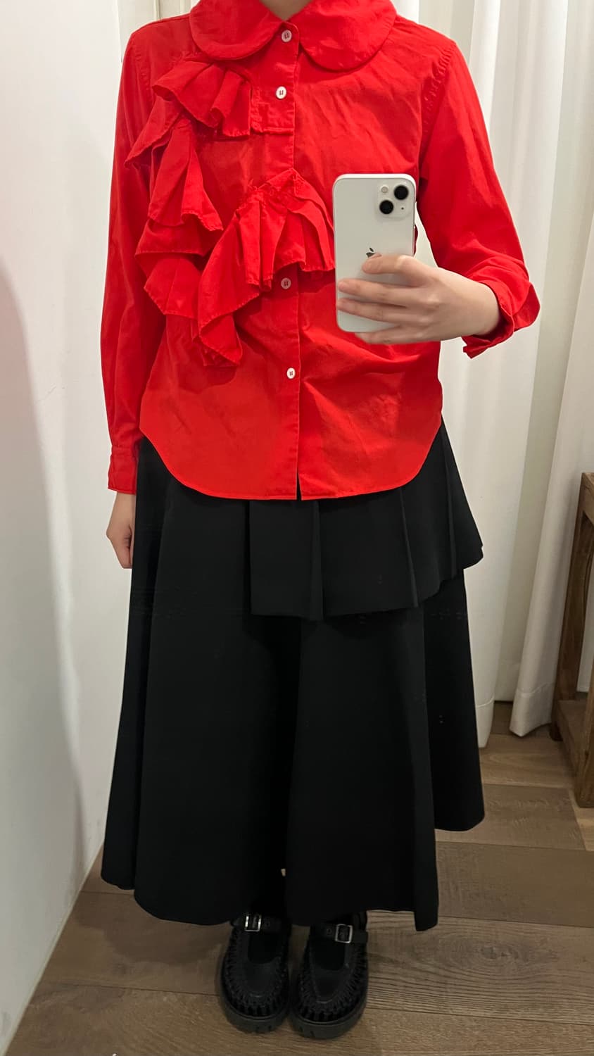 Red Ruffle Big Collar Blouse 상품이미지3