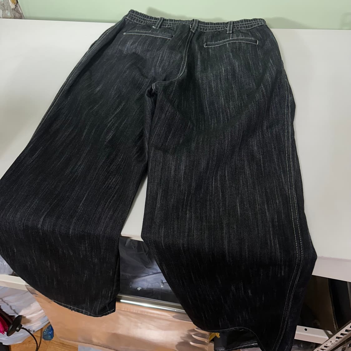 L 드로우핏 하이웨스트 와이드핏 투턱 인디고 데님팬츠 상품이미지6