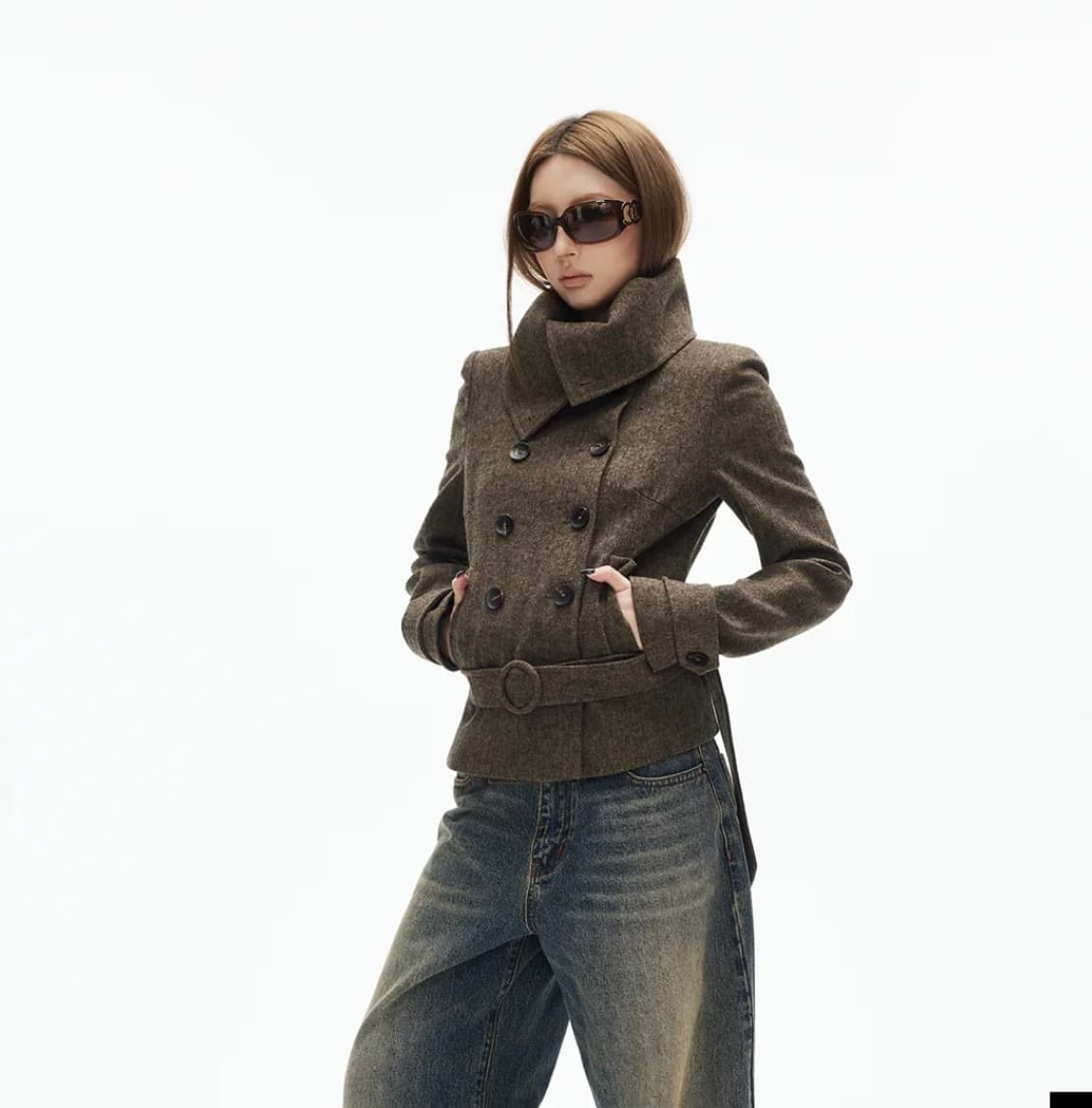 Pinkparks 하이넥 벨트 더블브레스트 자켓 숏자켓 상품이미지4