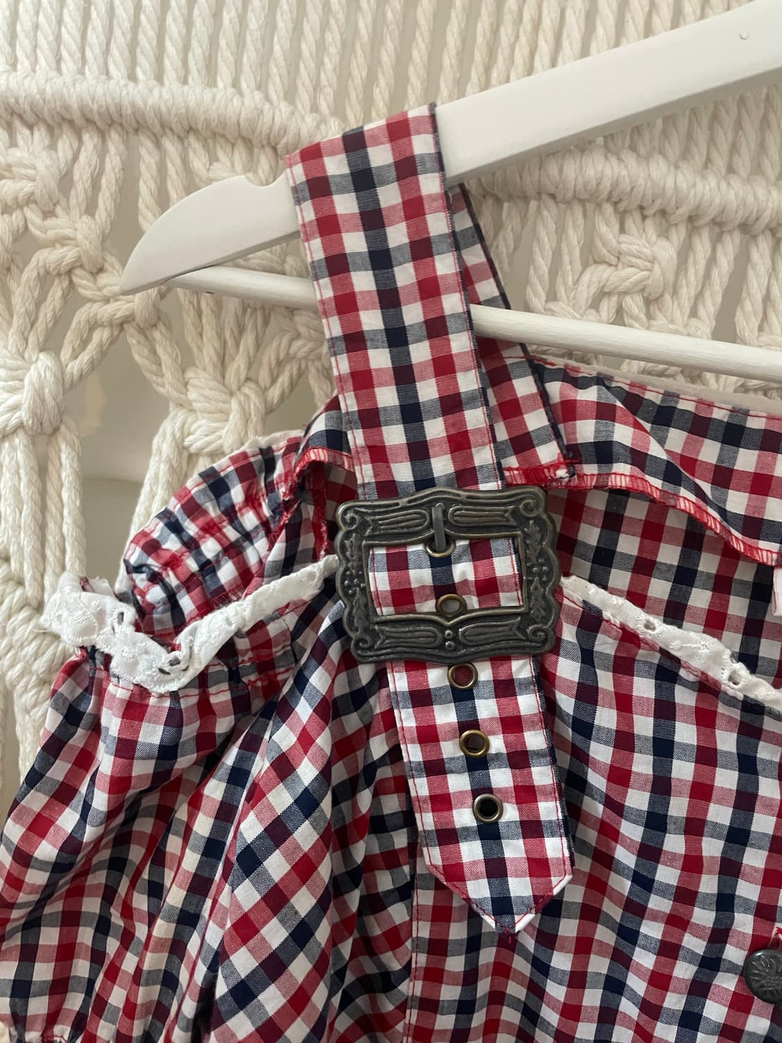 레그 체크 오프숄더 퍼프 블라우스 상품이미지4