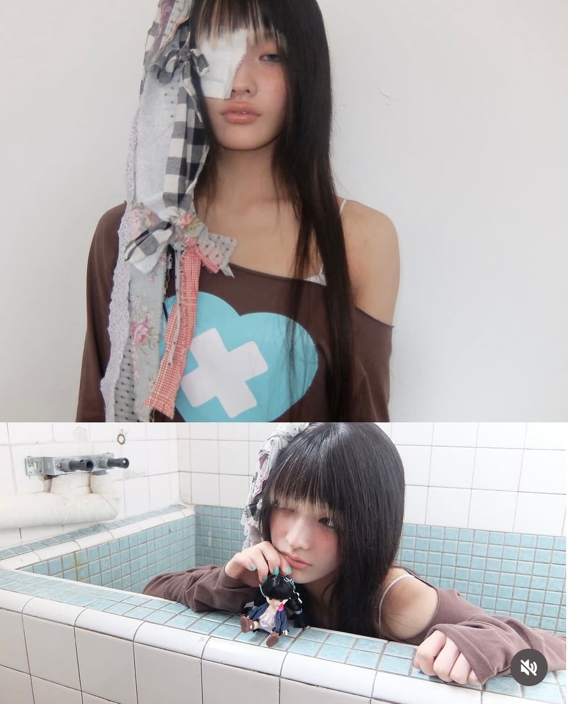 샵페어리 cross heart cut off t-shirt brown 상품이미지3