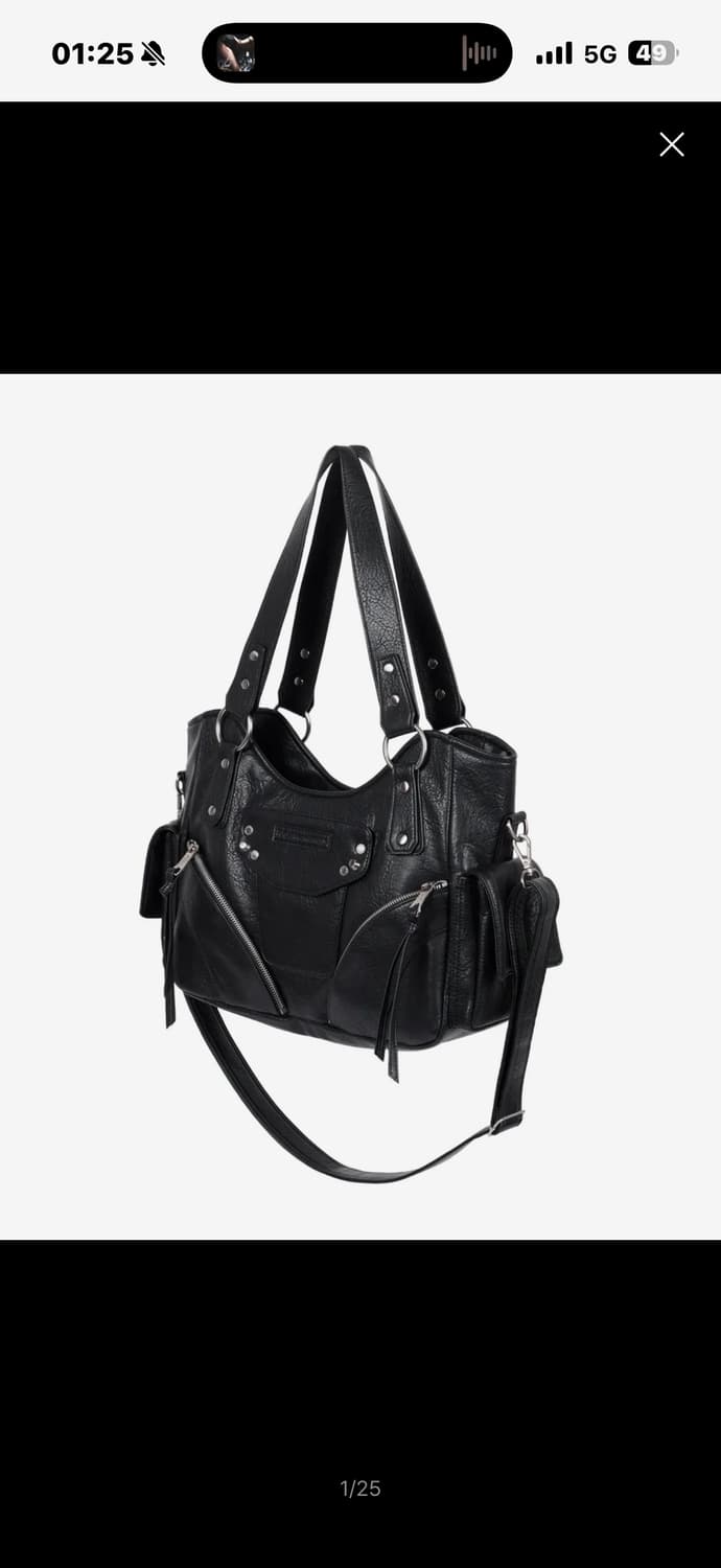 Studded Leather Shoulder Bag (Black) 상품이미지1